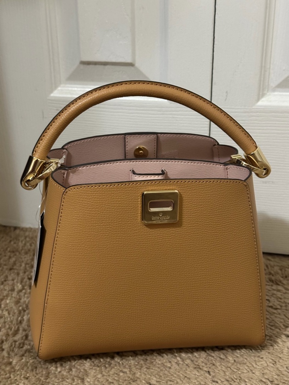 kate spade Mustard Yellow Top-Handle Satchel with Pink Interior